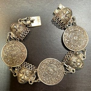 Old Vintage Sterling Silver Aztec Mayan Calendar bracelet